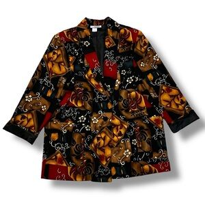 Vintage Kensington Square Blazer Dark Floral Pockets Silky Shoulder Pads Size XL